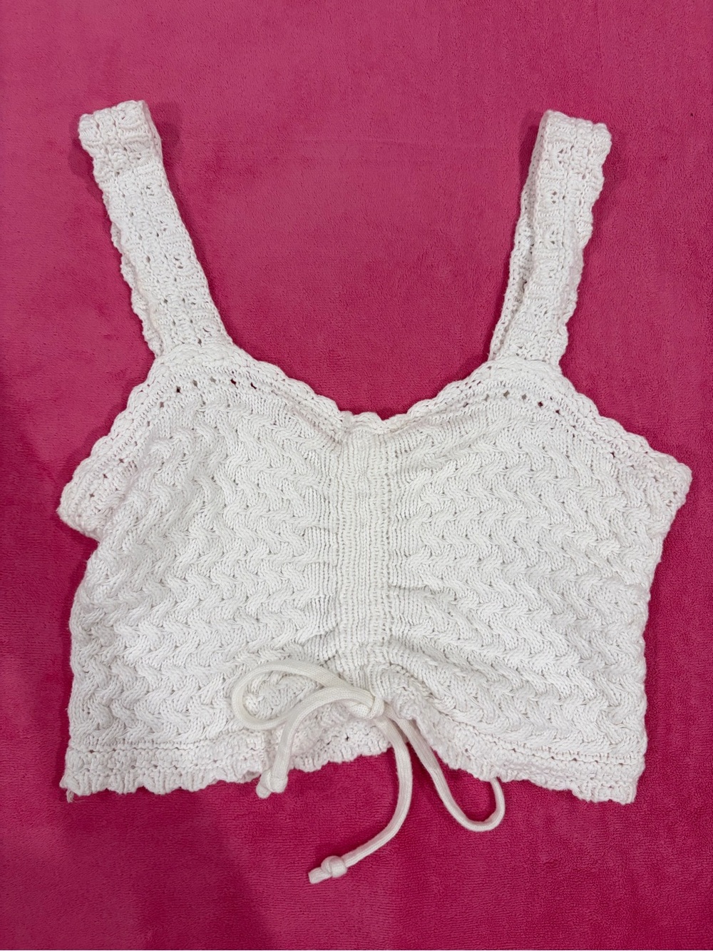 White Knit Cinch-Front Crop Top